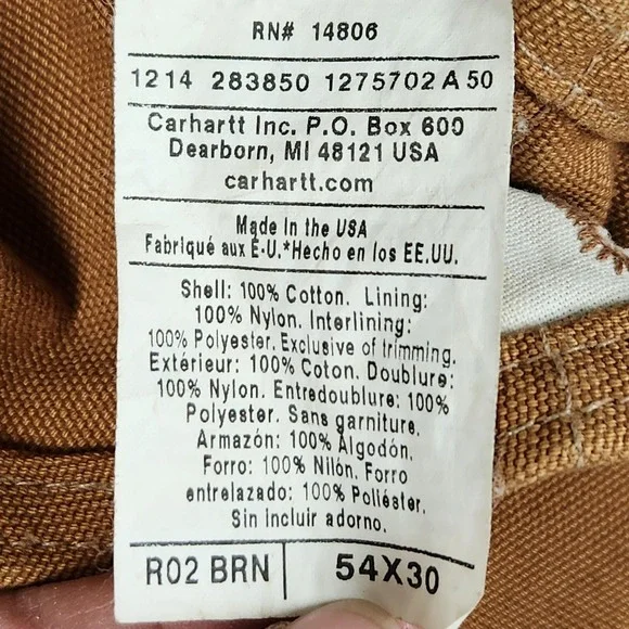 Carhartt Duck Bib Overalls Men 54x30 Brown R02 Insulated Zip Leg Double Knee USA